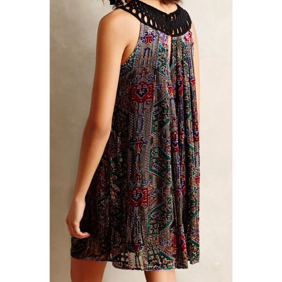 ANTHROPOLOGIE MOULINETTE SOEURS Velvet Burnout Dress Large Black Print Swing - Picture 3 of 16